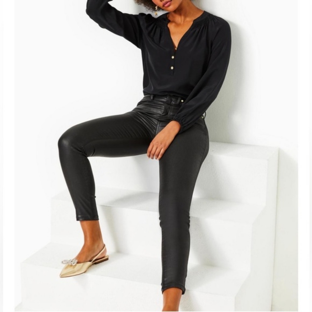 Lilly Pulitzer Eagan 29" High-Rise Stretch Coated Leather Jean Pants - Picture 10 of 13